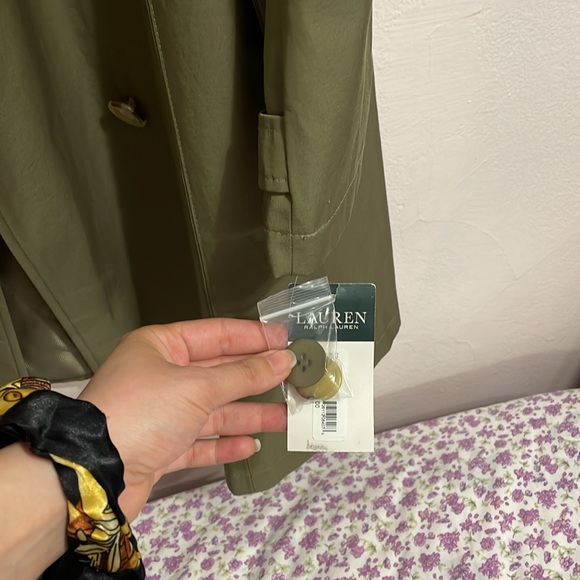 Lauren Ralph Lauren Olive Double-Breasted Women's Trench Coat PXL - Picture 6 of 8